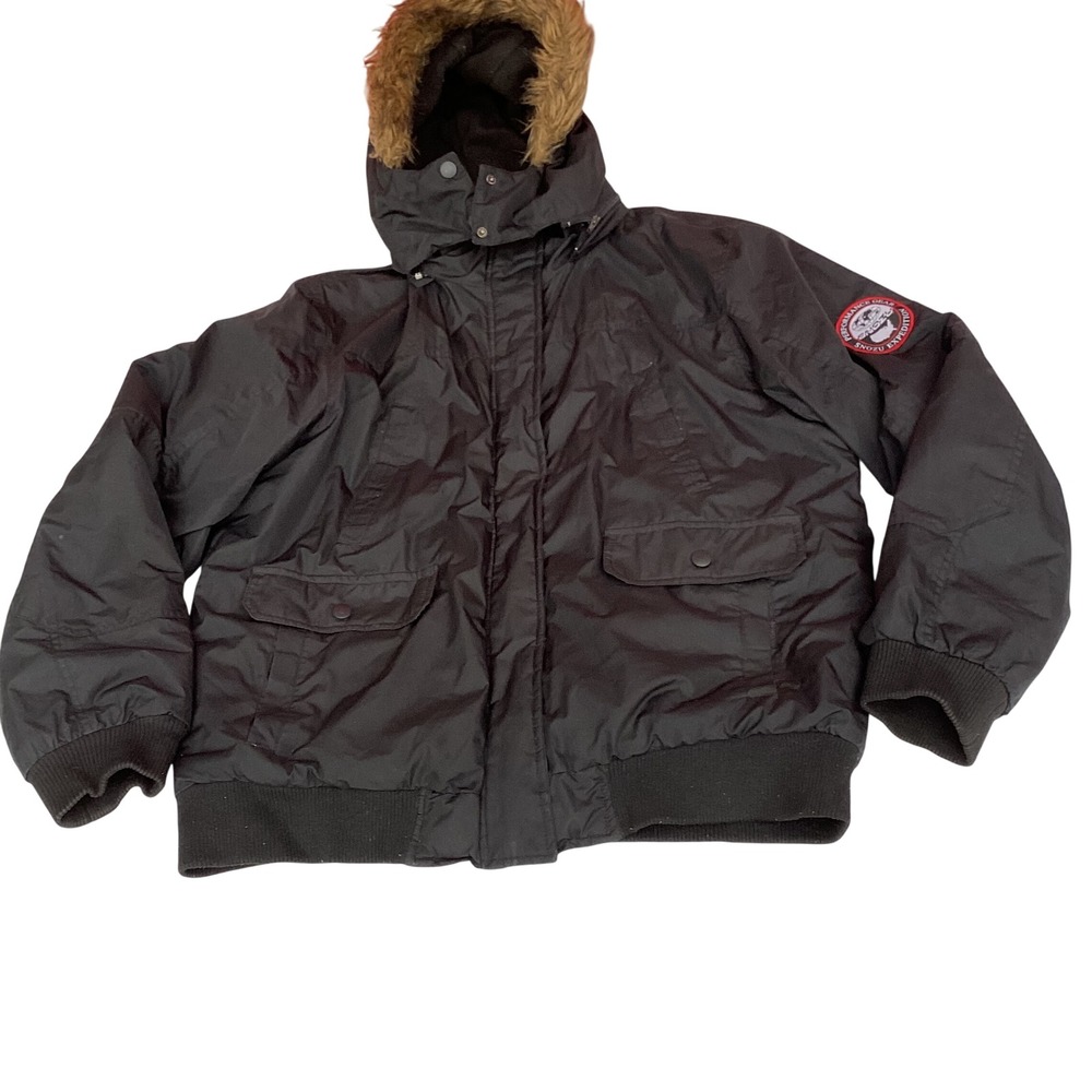 Snozu Platinum Collection Black Expedition Bomber Jacket Faux Fur Hood Mens XL